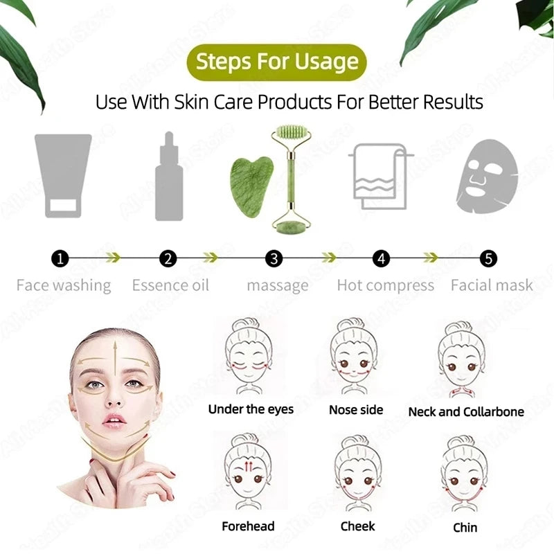 Jade Gua Sha & Face Roller Set